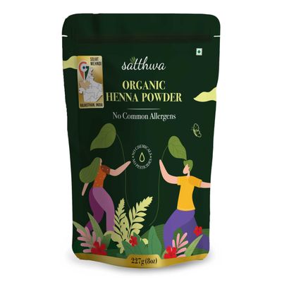 Satthwa Organic Henna Powder (Mehndi Powder) 227gm (8oz) 100 Pure and Natural Lawsonia Inermis Henna for Cools Scalp, Nourishes Deep Conditions, Rich, Brown Hair Colour and Covering Greys