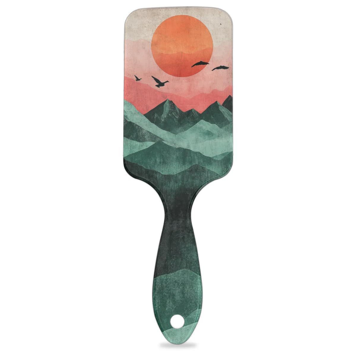 Mountain Sun Hair Brush for Women Men, Paddle Hair Brush Detangler, Square Boys Hair Brush for Curly Thick Thin Tangled Wet Long Short Hairs