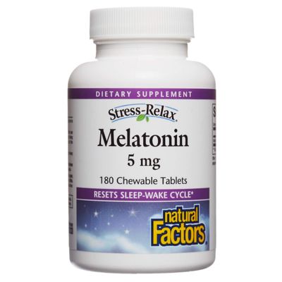 Stress-Relax Melatonin 5 mg by Natural Factors, Natural Sleep Aid, Resets the Sleep-Wake Cycle, 180 chewable tablets (180 servings), Peppermint Flavor