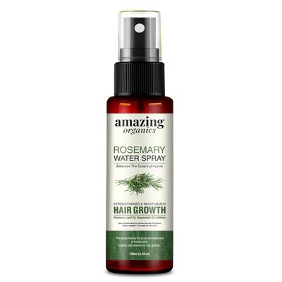 AmazingOrganics Rosemary Water For Hair Growth Spray 100 Natural Mist Spray (Hydrosol) With Peppermint Oil Caffeine To Strenthen Thickens Hair.