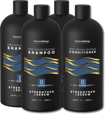 New York Biology Pro Moisturizing Shampoo and Conditioner Set 16 oz - Sulfate Free Shampoo for Color Treated Hair and Dry Damaged Hair - Hydrating Shampoo and Conditioner for Men and Women - Pack of 2