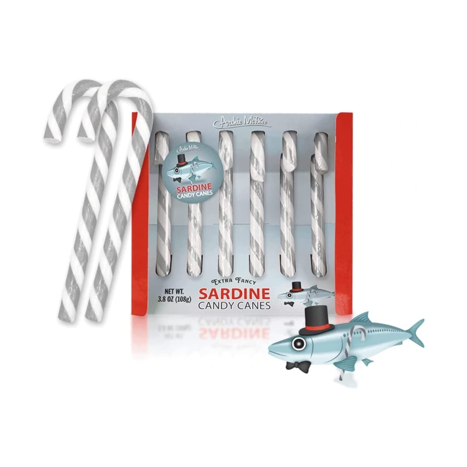 Accoutrements Sardine Candy Canes - Sardine Flavored Candy Canes - Set of Six - 5-14 Inches - Christmas Theme - Adults