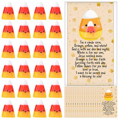 Wesiti 24 Set Christian Halloween Candy Corn Gifts Mini Resin Corn Candy with Religious Prayer Cards Trick or Treat Party Favors Halloween Fake Candy Decor for Office Sunday Church Gifts