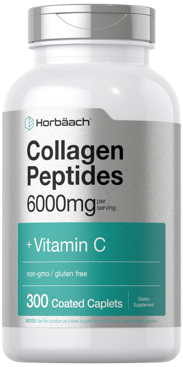 Horbach Collagen Peptides 6000mg 300 Caplet Pills with Vitamin C Hydrolyzed Collagen Supplement Non-GMO, Gluten Free