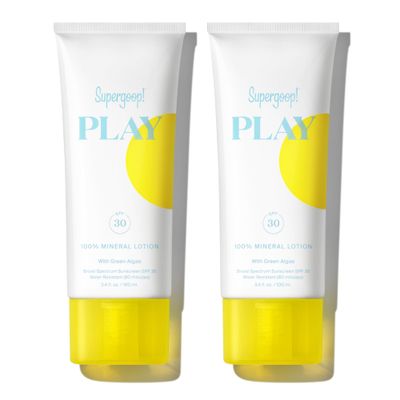 Supergoop! PLAY 100 Mineral Lotion - 3.4 fl oz, Pack of 2 - Broad Spectrum SPF 30 Sunscreen for Face Body - Lightweight, Fast Absorbing, Water Resistant - With Green Algae