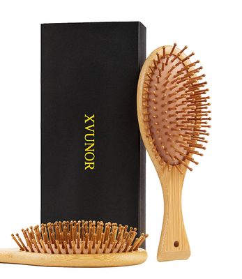 XVUNOR Natural Bamboo Comb Paddle Combing Hairbrush, Wide Tooth and Tail Comb, No Bristles, Gifts for Women Men and Children ThickThinCurlyDry Hair