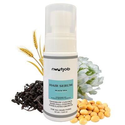 Nuutjob Hair Growth Serum - Black Tea-Infused for Dandruff, and Hair Fall Control, Supports Hair Growth for Smooth Hair Health, Lightweight Non-Greasy Formula for All Hair Types, 60ml