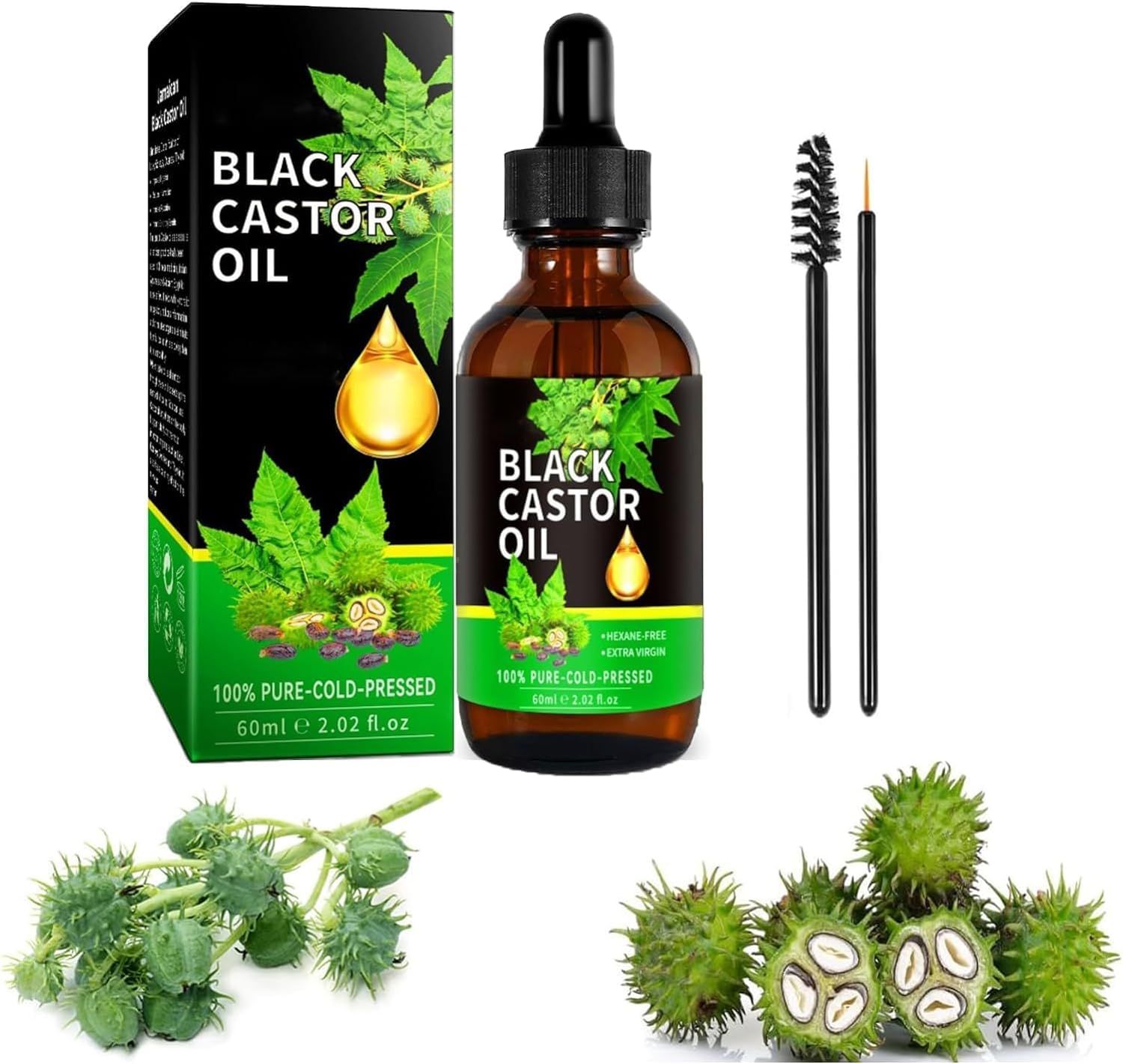 Aceite de Ricino y Castor Orgnico Puro para Crecimiento del Cabello, Pestaas, Cejas y Vello de Mujeres y Hombres - 60ml2.0 Fl Oz