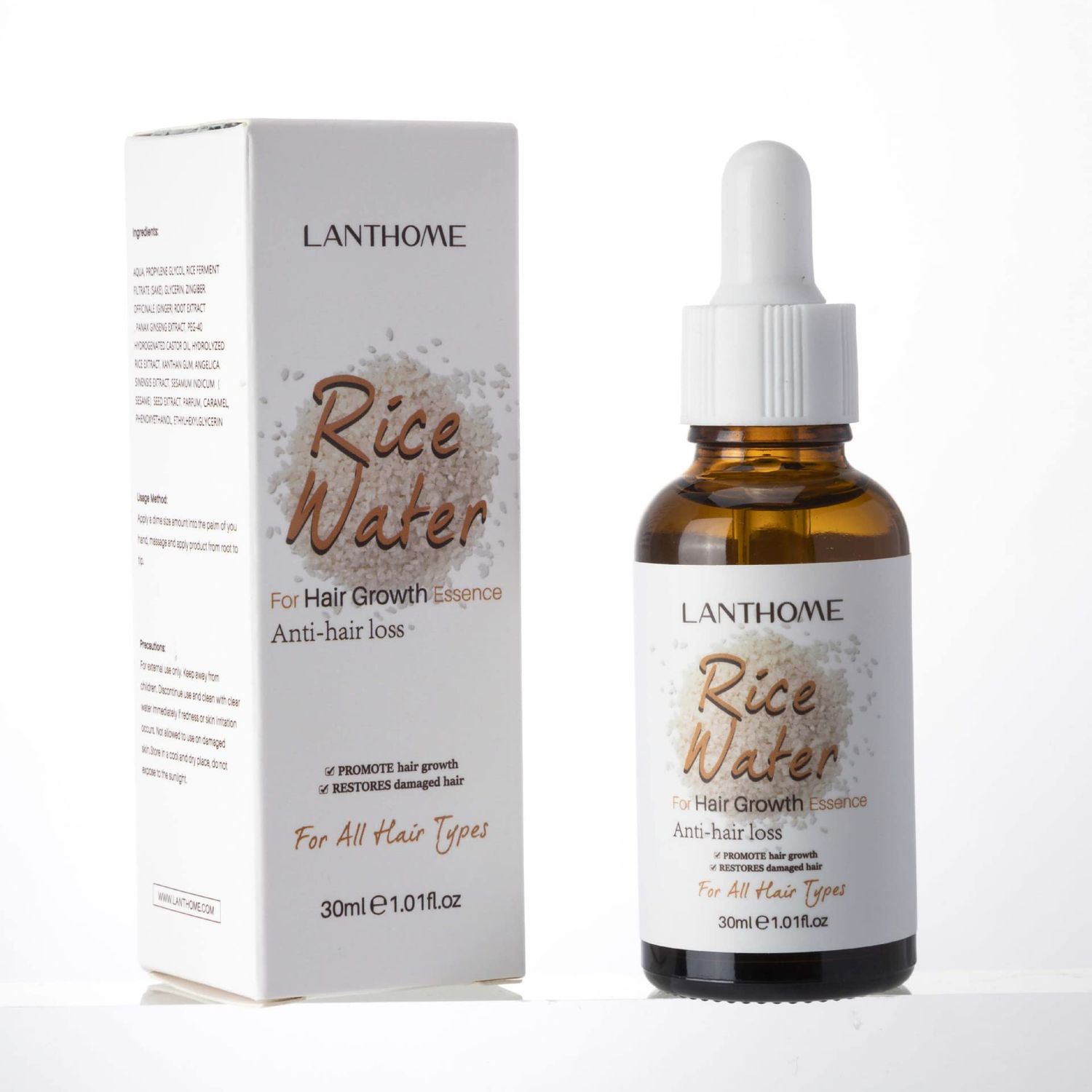Rice Water for Hair Growth, 1.01oz Rice Water Hair Serum - Fermented Rice Water Shampoo and Conditioner Rich In Vitamins B1 and B2, Moisturizing, Nourishing, Smooth Hair (Essence)