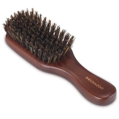 O BRUSHZOO Beard Brush for Men Smooths Softens Beard and Exfoliates Skin and Scalp, 100 Boar Bristle Beard Brush for Beard Short Hair Detangle add Natural Shine