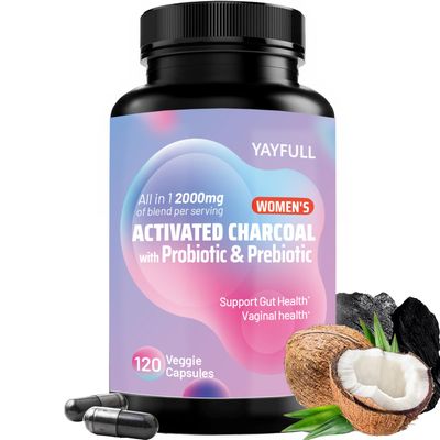 YAYFULL Activated Charcoal Capsules 2000mg - Coconut Charcoal Pills for Womens Detox Gut Health, with Vaginal Probiotics, Vegan, Gas Relief, 120 Capsules (Gluten Free)