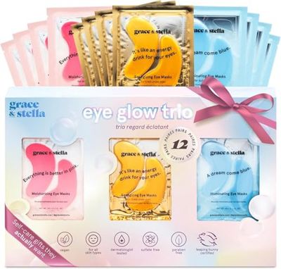 grace stella Under Eye Patches (12 pairs) - Birthday Gifts for Women - Travel Essentials - Eye Masks for Puffy Eyes and Dark Circles - Anniversary Gifts for Her, Bachelorette Party Favors - Vegan