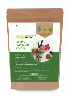 FOODHERBS Herbal Hair Wash Powder Blend of Shikakai, Hibiscus Flower, Fenugreek, Green Gram, Vetiver, Soap Nut 200 g 0.44 Lbs Natural Hair and Scalp Cleanser Herbal Shampoo