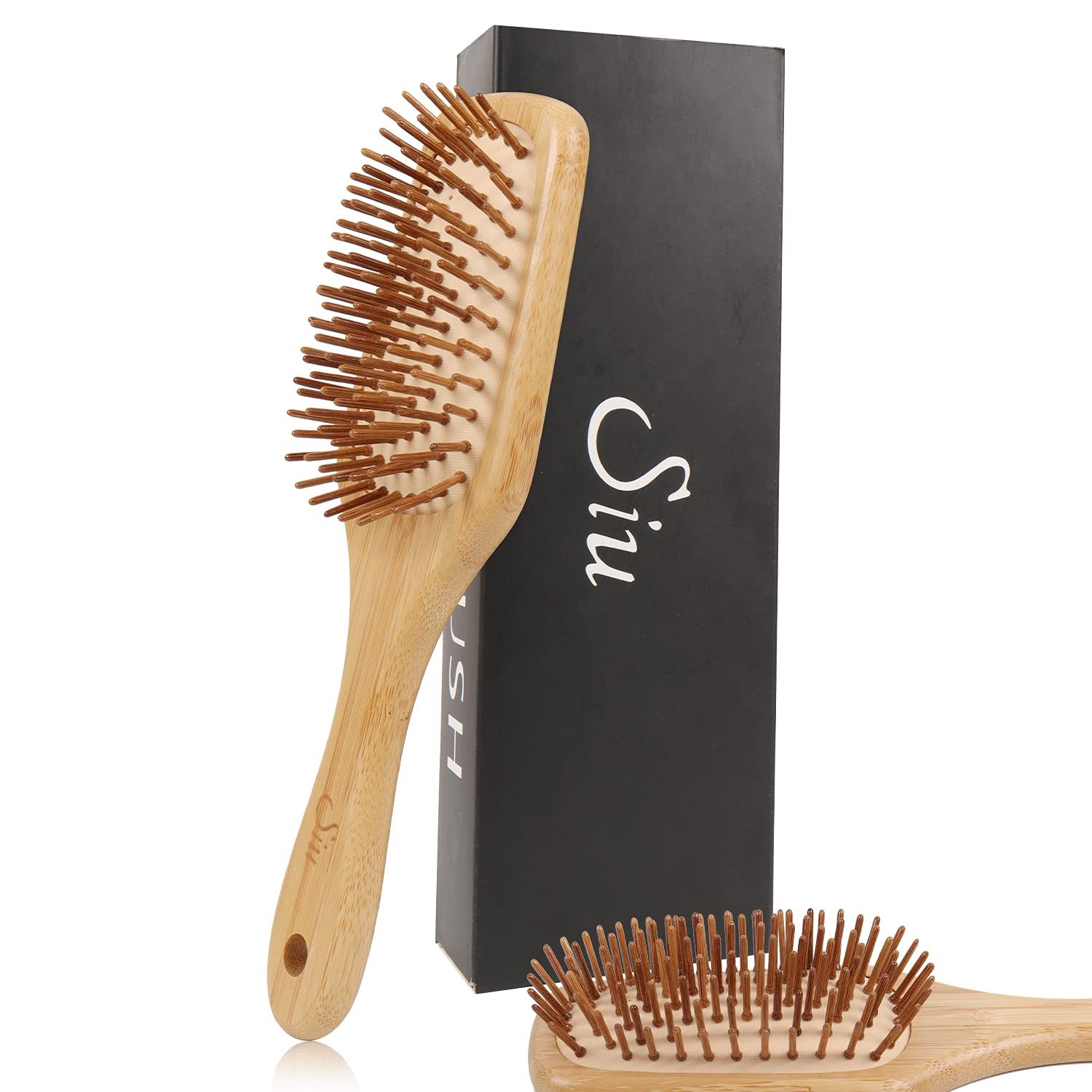 Siuclassical Bamboo Hair Brush for Hair Growth,Detangling Wooden Paddle Brush with Natural Bamboo Bristle for Massge Scalp, for Women men Kids