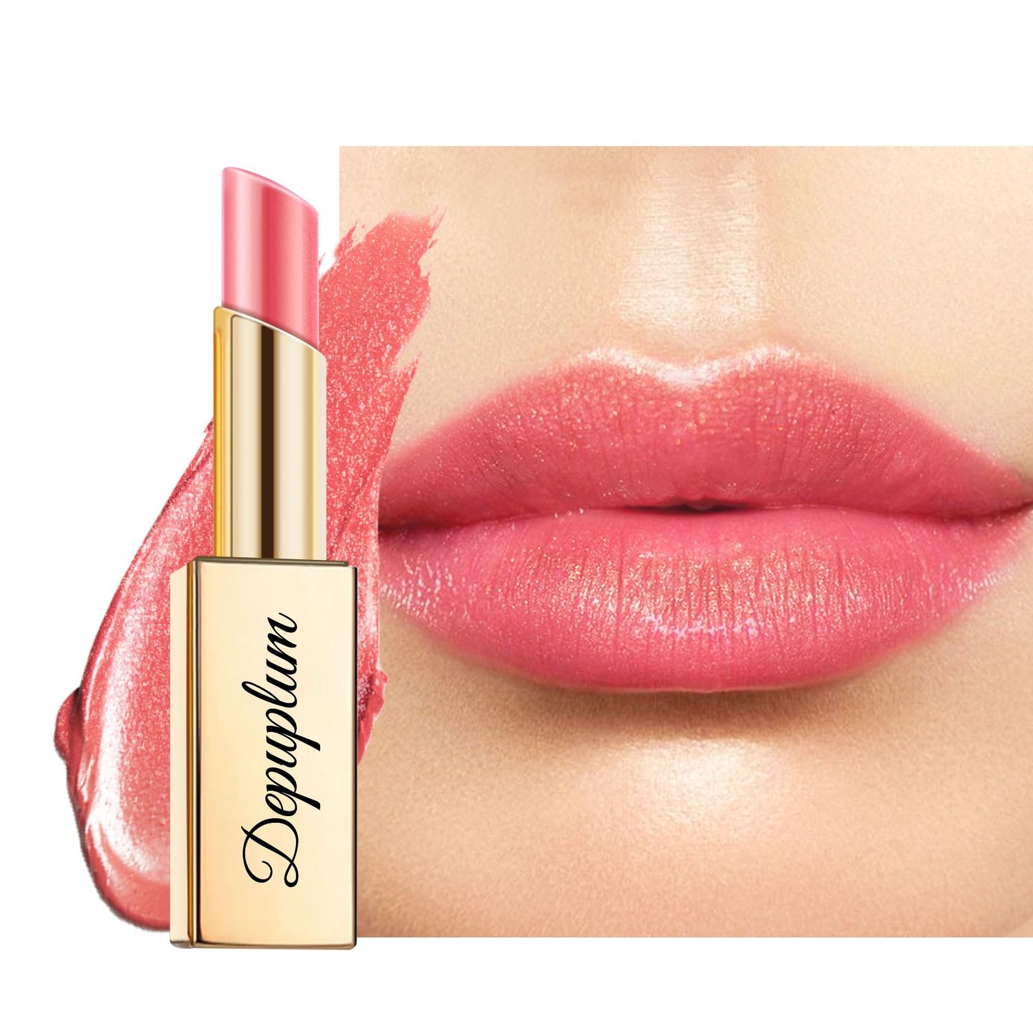 Depuplum Peach Pink Lipstick Moisturizing for Women Shimmer Tinted Lip Balm Hydrating Nourishing Lip Gloss Vegan Cruelty Free Lip Makeup, ZG107 Candy
