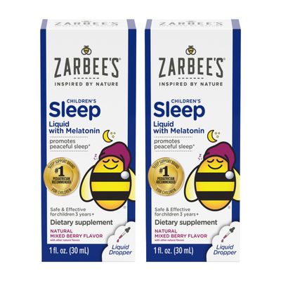 Zarbee&#39;s Kids Sleep Supplement Liquid with 1mg Melatonin; Drug-Free Effective; Easy to Take Natural Berry Flavor for Children Ages 3 and Up; 1 Fl Oz Bottles, Pack of 2