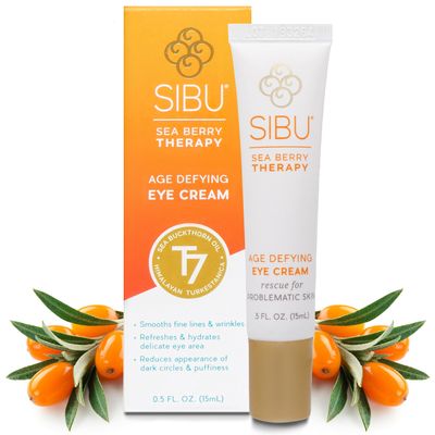 sibu Age-Defying Eye Cream, Made with Premium Himalayan Sea Buckthorn Hyaluronic Acid (0.5 oz) - Smooths Eye Wrinkles Reduces Puffiness