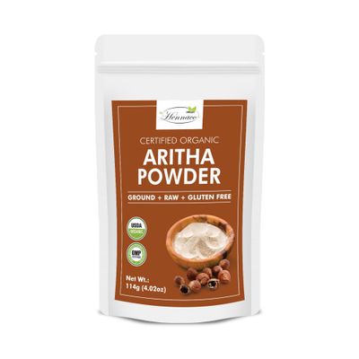 Hennaco Organic Aritha (Soap Nut) Powder for Hair and Skin Pure Natural Reetha No Preservatives Chemical Free 114 Grams (4 OZ)