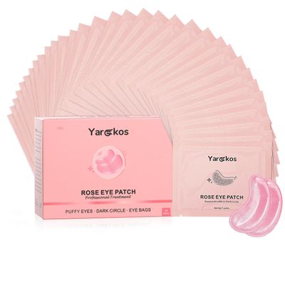 Yargkos 32 Pairs Pink Under Eye Patches, Rose Cooling Hydrating Eye Mask for Dark Circles Puffiness Puffy Eyes, Anti Wrinkle Collagen Undereye Pad, 32 Sets Women Travel Beauty Skincare Face Gel