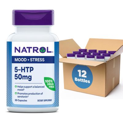 Natrol Mood Stress 5-HTP 50mg, Dietary Supplement Helps Support a Balanced Mood, 45 Capsules, 11-45 Day Supply (Pack of 12)