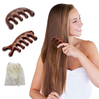 CKCLGTDM 2 Pack Wooden Scalp Massage Comb, Sandalwood Scalp Massager Wood, Head Gua Sha Brush for Women Men Hair Growth
