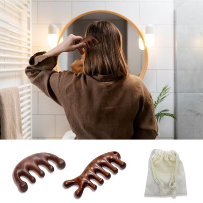 CKCLGTDM 2 Pack Wooden Scalp Massage Comb, Sandalwood Scalp Massager Wood, Head Gua Sha Brush for Women Men Hair Growth