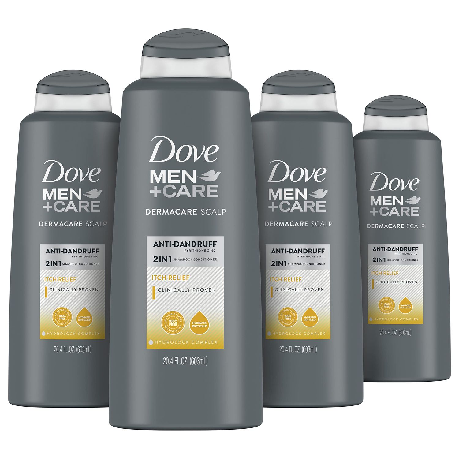 DOVE MEN CARE 2-in-1 Anti-Dandruff Shampoo and Conditioner Itch Relief 4 Count for Dry Scalp Hair Care With Hydrolock Complex 20.4 oz