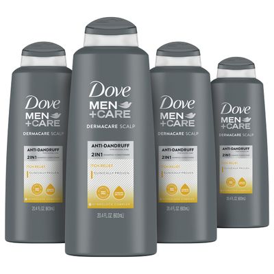 DOVE MEN CARE 2-in-1 Anti-Dandruff Shampoo and Conditioner Itch Relief 4 Count for Dry Scalp Hair Care With Hydrolock Complex 20.4 oz