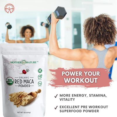 USDA Organic Red Maca Root Powder, 1 lb, Raw, Vegan, Hormone Regulation, Great Pre-Workout, Muscle Mass Gain, Non-GMO