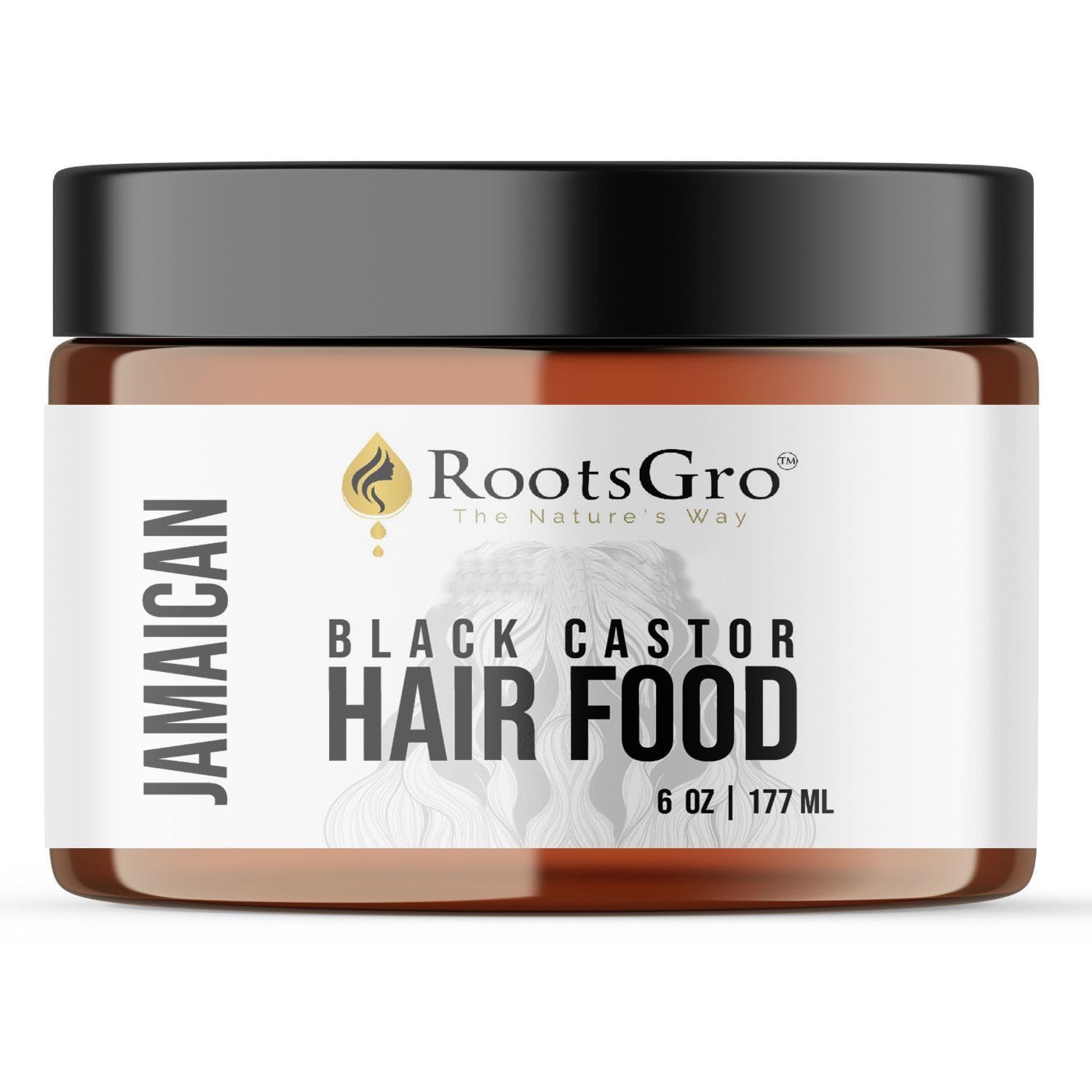 RootsGro 100 Natural Jamaican Black Castor Hair Food - Strengthens, Nourishes, Deep Scalp Moisturisation, Rich in Vitamins - Hair Care Routine Suitable For All Types - 6 Oz
