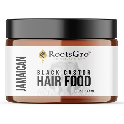RootsGro 100 Natural Jamaican Black Castor Hair Food - Strengthens, Nourishes, Deep Scalp Moisturisation, Rich in Vitamins - Hair Care Routine Suitable For All Types - 6 Oz