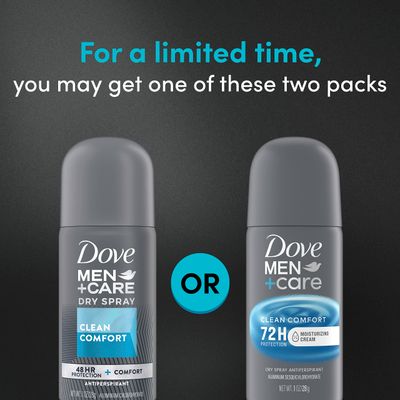 Dove MenCare Antiperspirant Deodorant Dry Spray Clean Comfort 24 count For Men 72-hour Sweat and Odor Protection with Triple Defense Technology 1 oz