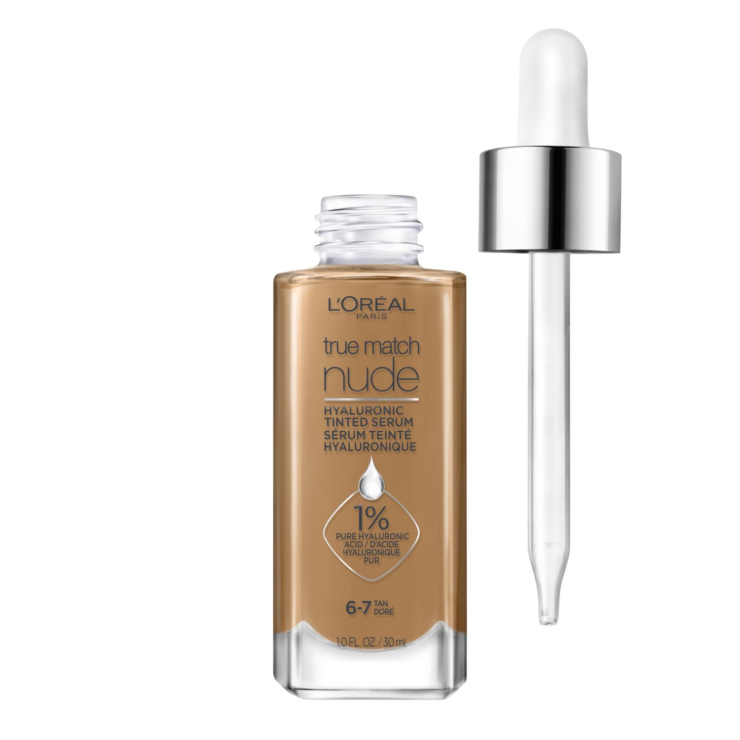 L&#39;Oreal Paris True Match Nude Hyaluronic Tinted Serum Foundation with 1 Hyaluronic acid, Tan 6-7, 1 fl. oz.