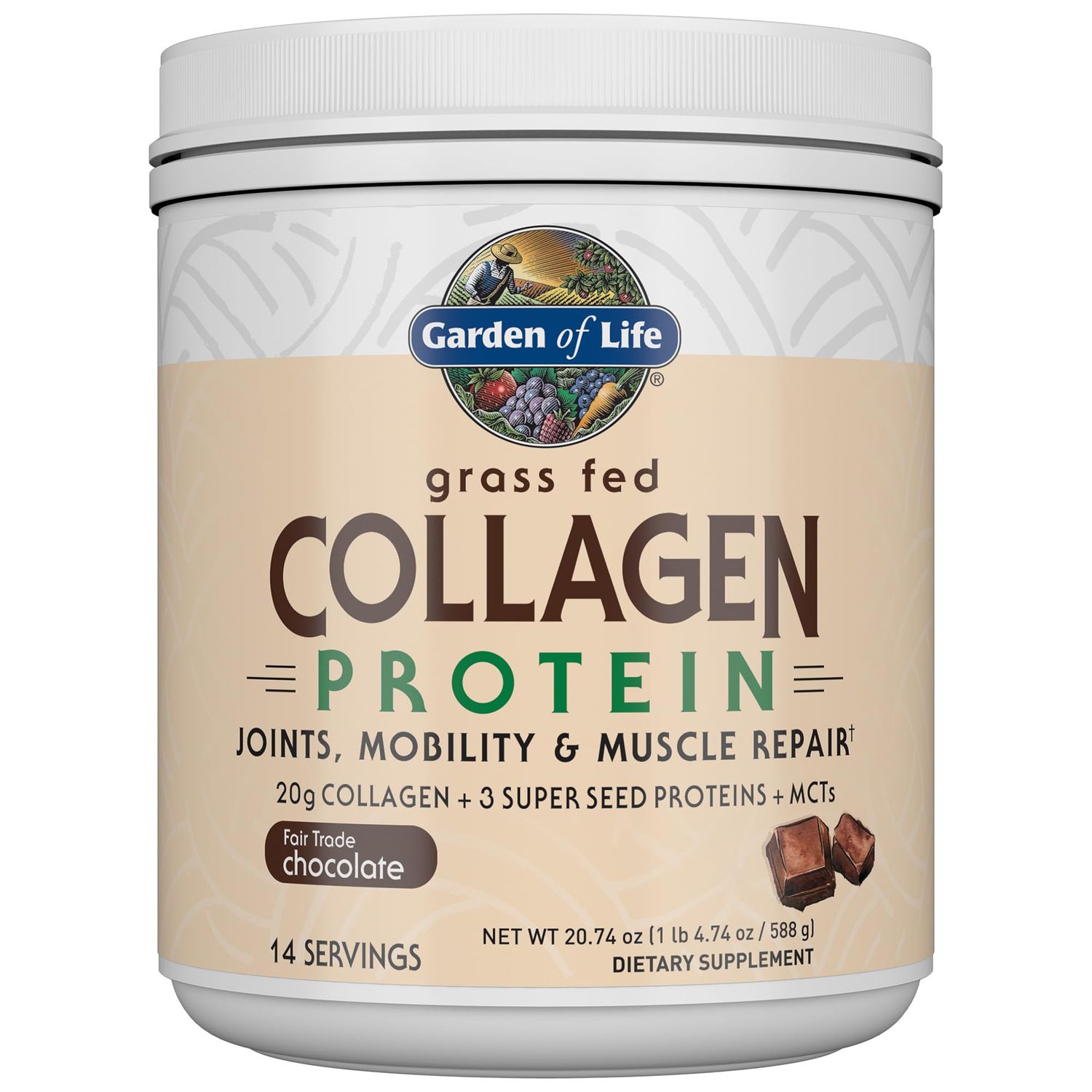 Garden of Life Grass Fed Collagen Protein Powder - Chocolate, 14 Servings, Collagen Powder for Joints Mobility Muscle Repair, Collagen Peptides Super Seeds Coconut MCTs, Keto Collagen Supplements