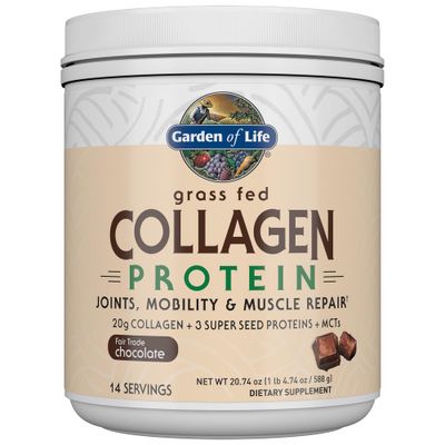 Garden of Life Grass Fed Collagen Protein Powder - Chocolate, 14 Servings, Collagen Powder for Joints Mobility Muscle Repair, Collagen Peptides Super Seeds Coconut MCTs, Keto Collagen Supplements