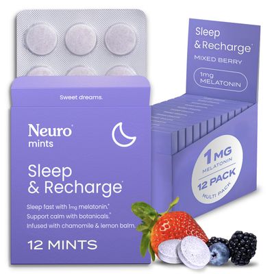 Neuro Melatonin 1 mg Sleep Recharge Mints (144 Pieces) - Fast Dissolve Melatonin Sugar Free Mints with Lemon Balm Chamomile for Better Sleep - Calm Sleep Supplement - Mixed Berry Flavor