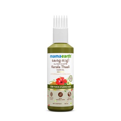 MAMAEARTH Kerala Thaali Hair Oil for Thick Long Hair with Hibiscus, Shikakai, Amla, Flaxseed Deeply Nourishes Adds Shine Hair Growth with 12 Potent Herbs 5.07 Fl Oz150 ml