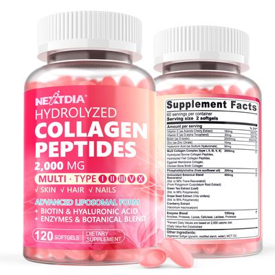 2 Pack Liposomal Collagen Peptides Pills for Women 2000mg, Multi Hydrolyzed Collagen Type I, II, III, V, X with 2500mcg Biotin - Collagen Supplements Softgels with Hair, Skin Nails Vitamins, 240 Cts