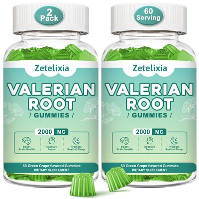 Zetelixia 2 Pack Organic Valerian Root Gummies, Natural Calm to Help Relaxation, Herbal Supplement for Mood Support, Melatonin Free, Non-GMO, Gluten Free, Vegan, Green Grape Flavor, 120 Count