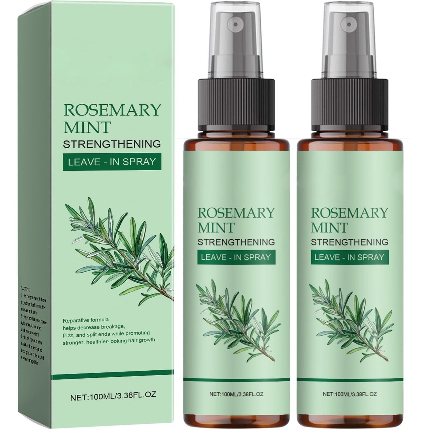 Rosemary Oil Hair Growth Spray - Natural Leave-In Scalp Treatment with Peppermint Oil, for Thicker-Looking Hair, Hair Strengthening, Men and Women, All Hair Types,2pcs