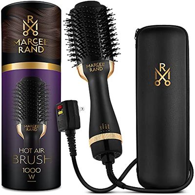 Professional 2 in 1 Volumizing Oval Hair Brush Dryer for Women, 75MM with Hard Travel Case and Premium Gift Box, Black Gold