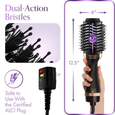 Professional 2 in 1 Volumizing Oval Hair Brush Dryer for Women, 75MM with Hard Travel Case and Premium Gift Box, Black Gold