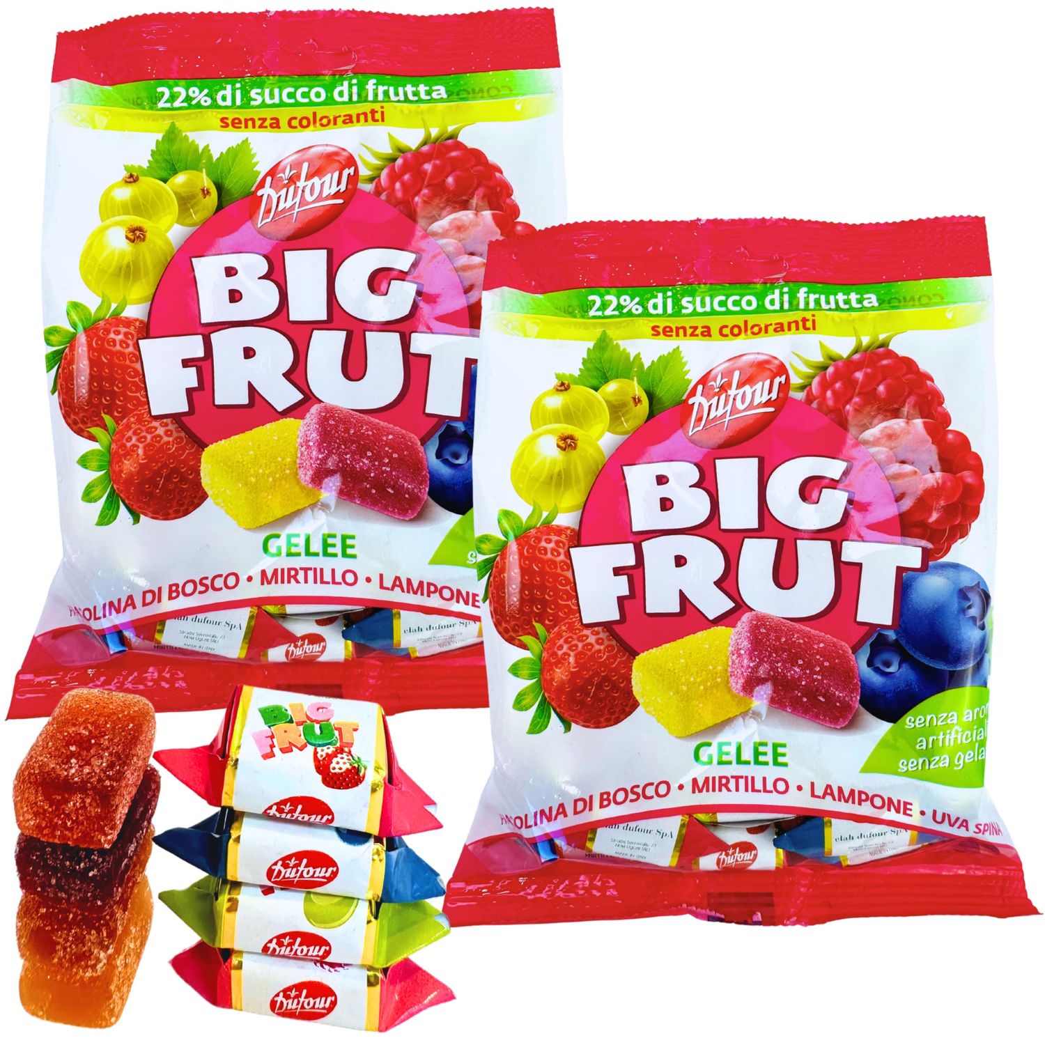 Dufour Big Frut Italian Berry Jelly Candy from Italy 5.29 oz. (150g)(Pack of 2)Pates de Fruits - Italian Delicacies - Fruit Candy - Soft Fruit Gummies - Sweet Geles - 22 Fruit - Specialty Candy