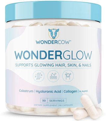 WONDERCOW Hair Skin and Nails Vitamins wBovine Colostrum, Collagen, Hyaluronic Acid, Biotin, Zinc, LactoferrinSupports Faster Hair Growth, Stronger Nails and Glowing Skin (30 Servings, Capsule)