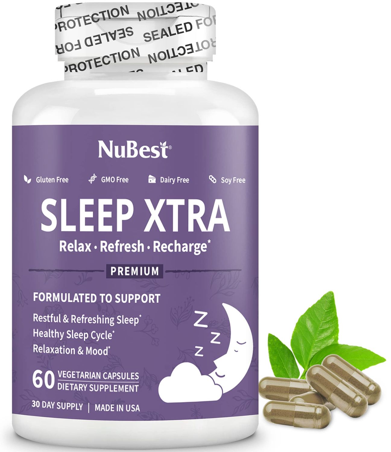 NuBest Sleep Xtra - Supports Healthy Sleep for Adults - Vitamin B6, Melatonin, Ashwagandha, Chamomile, Valerian More - Non Habit-Forming - 60 Vegan Capsules 1 Month Supply