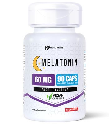 Healthfare Melatonin 60mg 90 Veg Capsules Gluten-Free Non-GMO Unflavored Made in USA