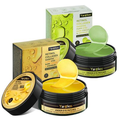 2 Packs 60 Pcs Under Eye Patches, 24K GoldGreen, 30 Pairs Undereye Mask for Puffy Eyes Dark Circles Treatment, Collagen Gel Pads Hydrating for Eye Bags Puffiness Wrinkle, Women Men Beauty Skin Care