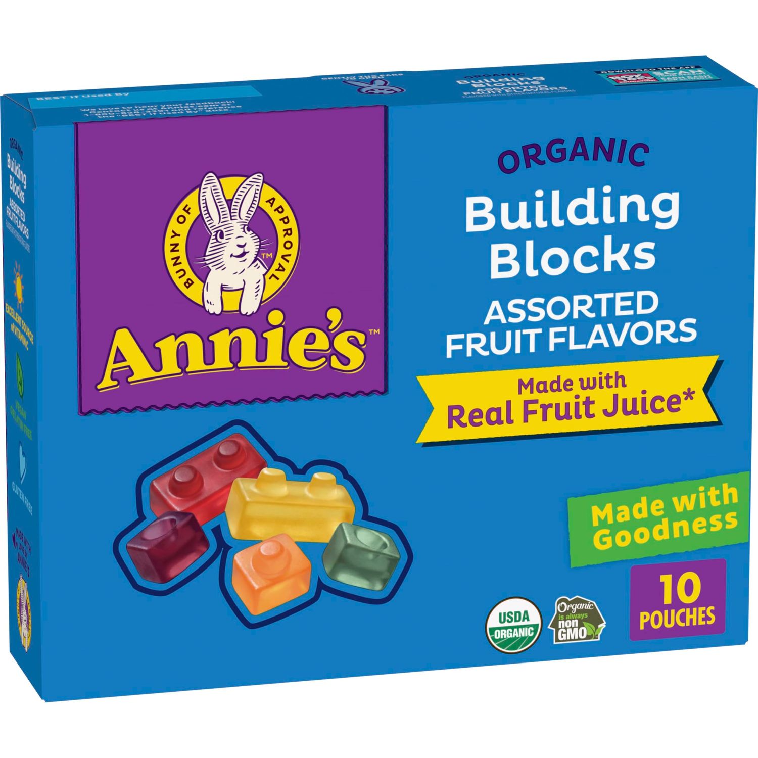 Annie&#39;s Organic Building Blocks Fruit Flavored Snacks, Assorted Fruit Flavors, Gluten Free, 10 Pouches, 7 oz