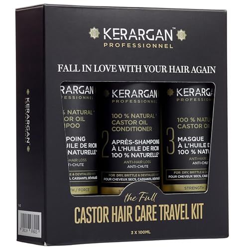 Kerargan - Anti-Hair Loss Travel Kit with Castor Oil for Growth and Dry, Brittle Hair - Sulfate-Free, Paraben-Free, Silicone-Free - 3x3.4 Fl oz