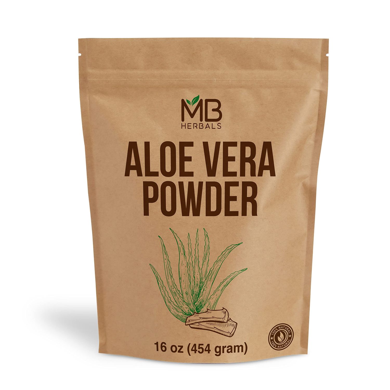 MB Herbals Aloe Vera Powder 16 oz 1 LB Aloe barbadensis Powder Natural Skin Moisturizer Promotes Hair Growth for External Use Only